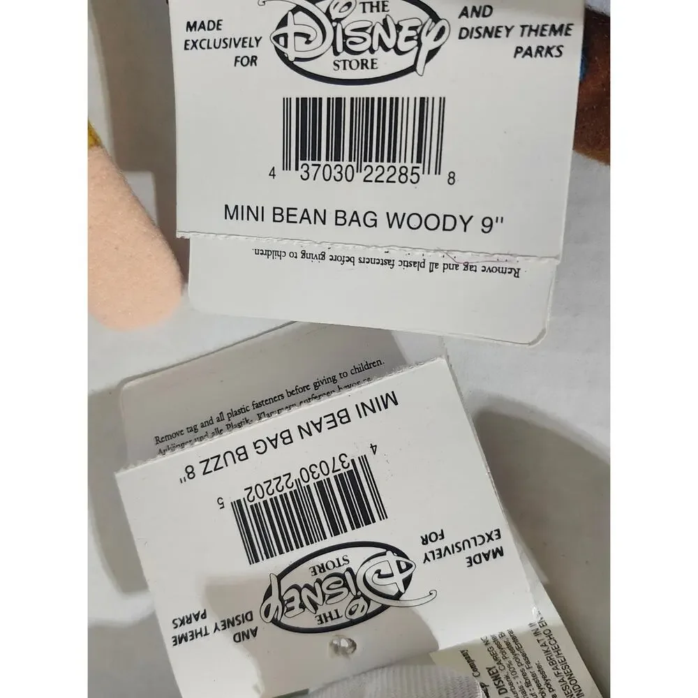 Disney Store Toy Story Woody Buzz Lightyear Mini Bean Bag Plush Lot Tags